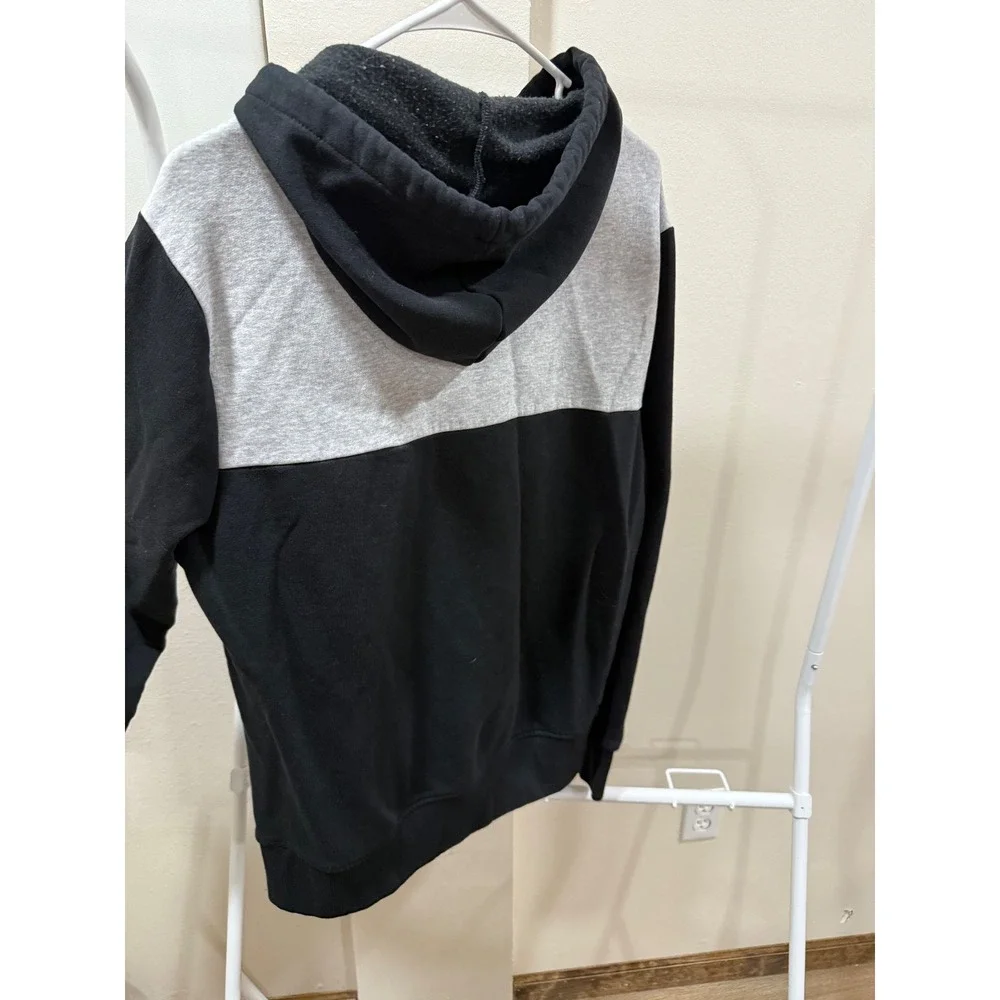 Michael Kors Womens Colorblock Hoodie Black Gray MK Logo Sleeve Sweatshirt L
